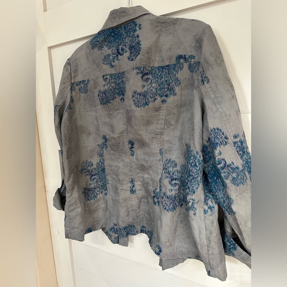 Coldwater creek linen print jacket snap buttons 3/4 sleeve size 16 - Picture 12 of 16
